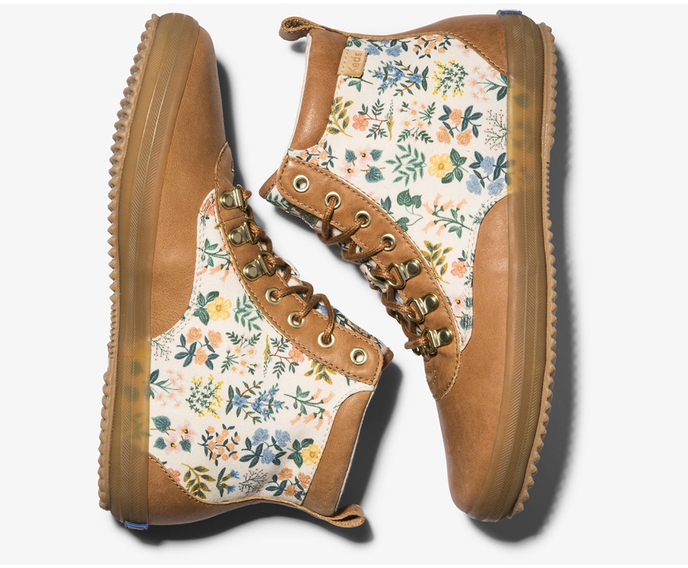 Womens Keds Boots - Rifle Paper Co. Scout Leather Wildflower w/ Thinsulate - Brown - 6428-SLTPX